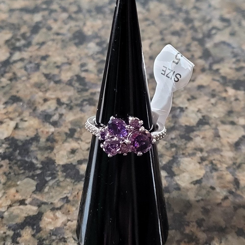Bomb Party RBP5030 Amethyst Cubic Zirconia "Clustered Sparkle" Sz 5